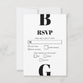 Moderne minimalistische zwarte en witte monogram b RSVP kaartje (Voorkant)