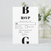 Moderne minimalistische zwarte en witte monogram b RSVP kaartje (Staand voorkant)