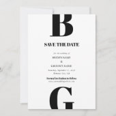 Moderne minimalistische zwarte en witte monogram b save the date (Voorkant)