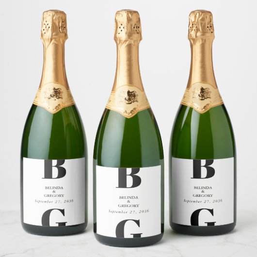 Moderne minimalistische zwarte en witte monogram b sparkling wijnetiket (Flessen)