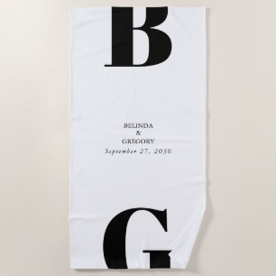Moderne minimalistische zwarte en witte monogram b strandlaken