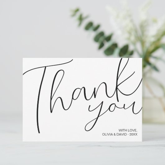Moderne Minimalistische Zwarte en Witte Script Bedankkaart (Staand voorkant)