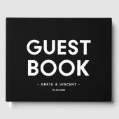 Moderne minimalistische zwarte en witte trouw gastenboek (Voorkant)