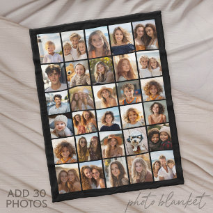 Moderne Minimalistische Zwarte Foto Collage van 30 Fleece Deken