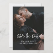 Moderne, minimalistische zwarte foto save the date (Voorkant)