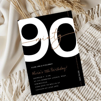 Moderne Minimalistische Zwarte & Gouden 90ste Verj Kaart