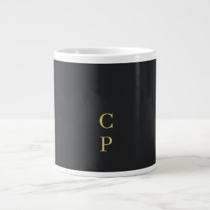 Moderne Minimalistische Zwarte & Gouden Monogram Extra Grote Beker