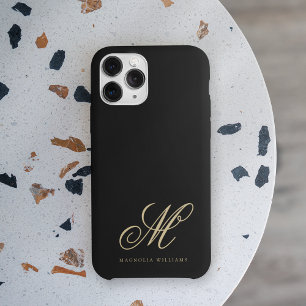 Moderne, minimalistische zwarte gouden monogrammen iPhone 11 hoesje