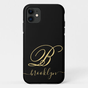 Moderne Minimalistische Zwarte Gouden Naam Monogra iPhone 11 Hoesje