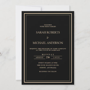 Moderne Minimalistische Zwarte Gouden Script Frame Kaart