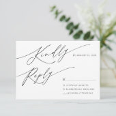 Moderne minimalistische zwarte kalligrafie Script RSVP Kaartje (Staand voorkant)