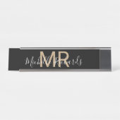 Moderne, minimalistische zwarte monogram bureau bureau naambordje (Voorkant)