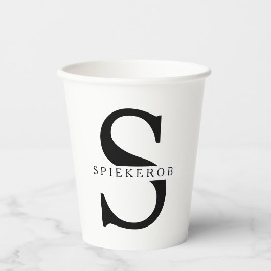 Moderne, minimalistische zwarte, persoonlijke naam papieren bekers (Voorkant)