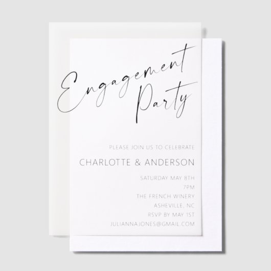 Moderne minimalistische zwarte Script Engagement P Vellum Uitnodigingen (Offset)