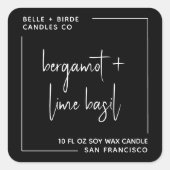 Moderne minimalistische zwarte-scriptkaarsenverpak vierkante sticker (Voorkant)