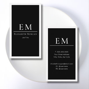 Moderne Minimalistische Zwarte Witte Monogram Vert Visitekaartje