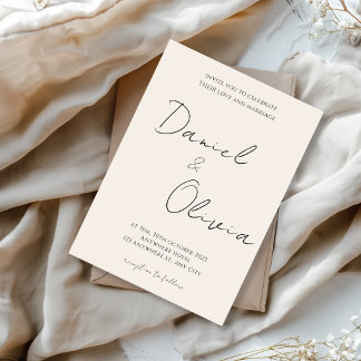 Moderne Minimalistische Zwarte Witte Script Trouwd Kaart