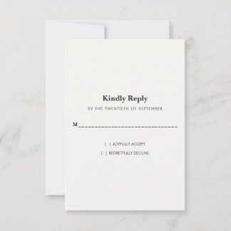 Moderne Minimalistische Zwarte & Witte Trouwvertic RSVP Kaartje