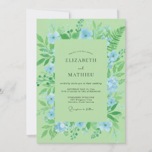 Moderne Mint Azure Wilde Bloemen Bruiloft Kaart