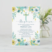 Moderne Mint Bloemen Doopsel Uitnodiging (Staand voorkant)