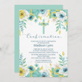 Moderne Mint Bloemen Kruis bevestiging Uitnodiging (Voorkant / Achterkant)