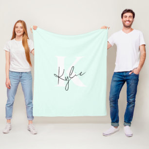 Moderne Mint Cream Gepersonaliseerde Monogram Naam Fleece Deken