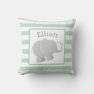Moderne Mint en Grijze Olifant Monogram Kussen