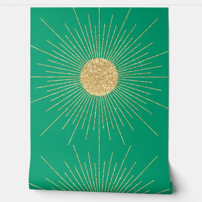 Moderne Mint Gold Sunshine Behang (Afrollen)