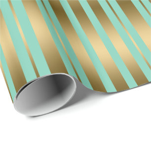 Moderne Mint-Green en Gold Stripes Pattern Cadeaupapier