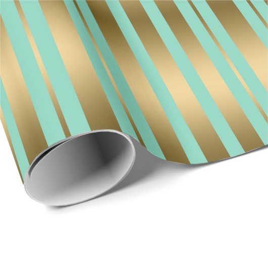 Moderne Mint-Green en Gold Stripes Pattern Cadeaupapier (Rol Hoek)