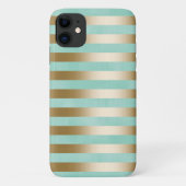 Moderne Mint Green & Gold Stripes Case-Mate iPhone Case (Achterkant)