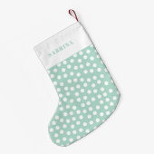 Moderne Mint groen & witte stippen Kleine Kerstsok (Achterkant (Hangend))