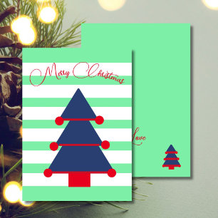 Moderne Mint Groene Gestreepte Kerstboom Vakantie Kaart