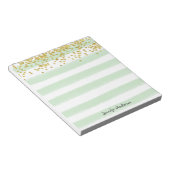 Moderne Mint Groene Streep Gouden Confetti Persona Notitieblok (Schuin)