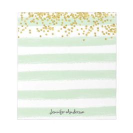 Moderne Mint Groene Streep Gouden Confetti Persona Notitieblok