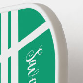 Moderne Mint Groene Witte Strepen Aangepaste Naam Pickleball Paddle (Links Detail)