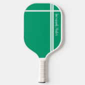 Moderne Mint Groene Witte Strepen Aangepaste Naam Pickleball Paddle (Achterkant)