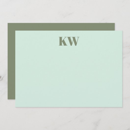 Moderne Mint Sage Monogram Initialen Gepersonalise Bedankkaart (Voorkant / Achterkant)