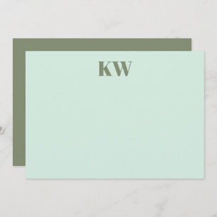 Moderne Mint Sage Monogram Initialen Gepersonalise Bedankkaart
