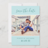 Moderne Mint Script Foto Bruiloft Save The Date (Voorkant)
