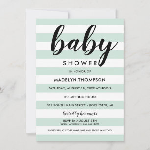 Moderne Mint Streep Script Baby Shower Kaart