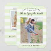 Moderne mint & witte strepen | De foto bewaart de  Save The Date (Voorkant / Achterkant)
