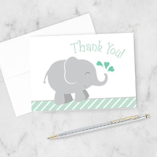 Moderne Mintgrijze Olifant Baby Shower Bedankkaart