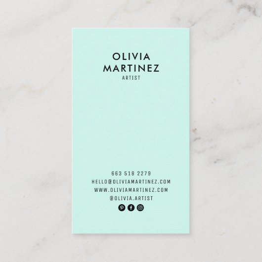 Moderne mintgroene abstracte kunst minimalistische visitekaartje (Achterkant)
