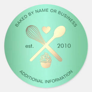 Moderne Mintgroene en Gouden Bakkerij Cupcake Labe Ronde Sticker