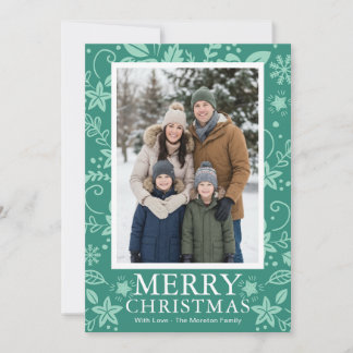 Moderne Mintgroene Foto Kerst Vakantiekaart Feestdagenkaart