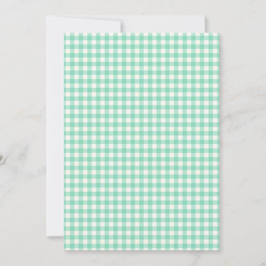 Moderne Mintgroene Gingham Geruite Bruidsdouche Kaart (Achterkant)