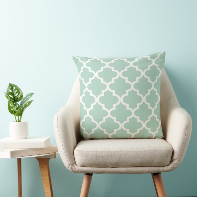 Moderne Mintgroene Marokkaanse Quatrefoil-patroon Kussen (Stoel)