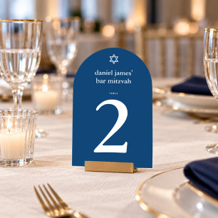 Moderne Mitzvah Navy Blauwe Boog Tafelnummerkaart Kaart