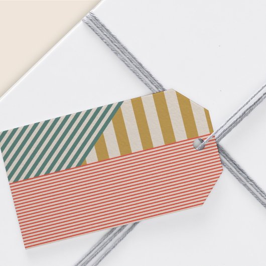 Moderne Mixed Stripes kerstvakantie Cadeaulabel